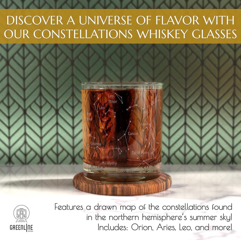 Astronomy Constellations Whiskey Glass Set – 10 Oz Tumblers (Set of 2)