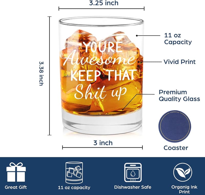 Funny Whiskey Glasses – Unique Birthday Gifts for Men & Women, 11 oz