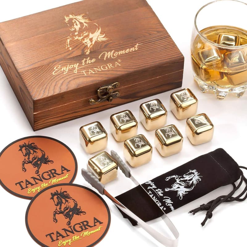 Whiskey Stones Gift Set - 8 Reusable Chilling Rocks in Box for Men