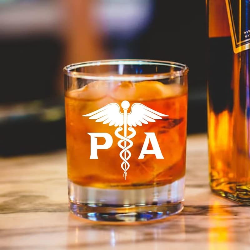Graduation Gift for Physician Assistants - Funny Double-Sided Whiskey Glass