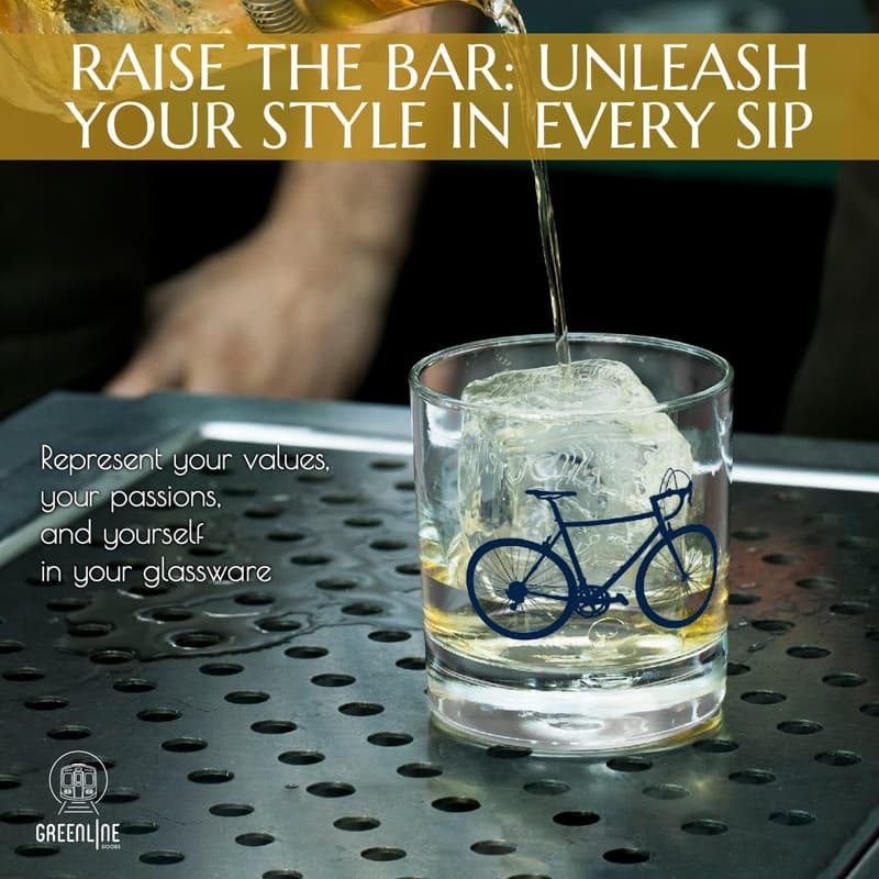 Bicycle Whiskey Glasses Gift Set | 10 oz Tumblers for Cyclists
