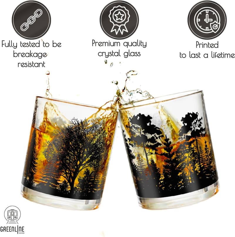 Forest Landscape Whiskey Glasses Gift Set - 10 Oz Tumbler (Set of 2)