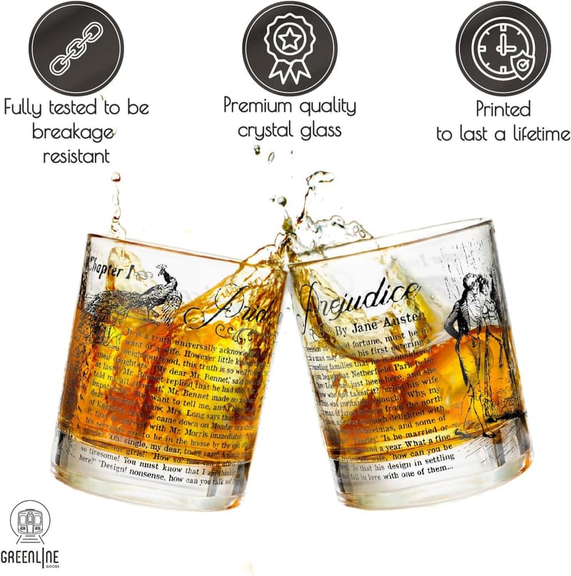 Pride and Prejudice Whiskey Glasses Set of 2 - Literature Gifts