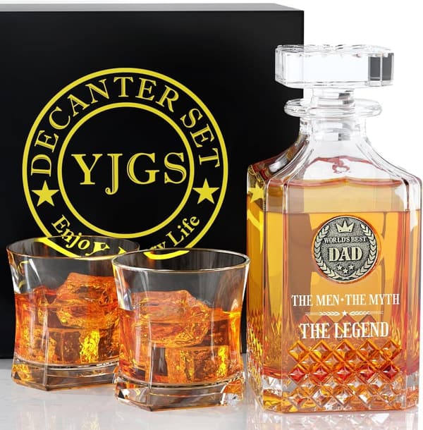 Whiskey Decanter Set with 2 Glasses for Dad's Birthday
