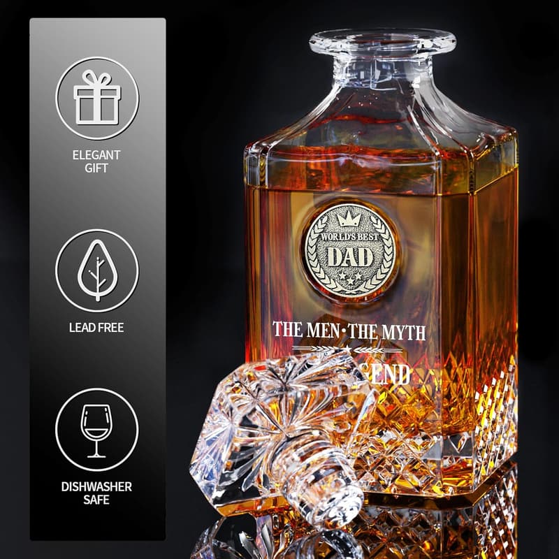 Whiskey Decanter Set with 2 Glasses for Dad's Birthday