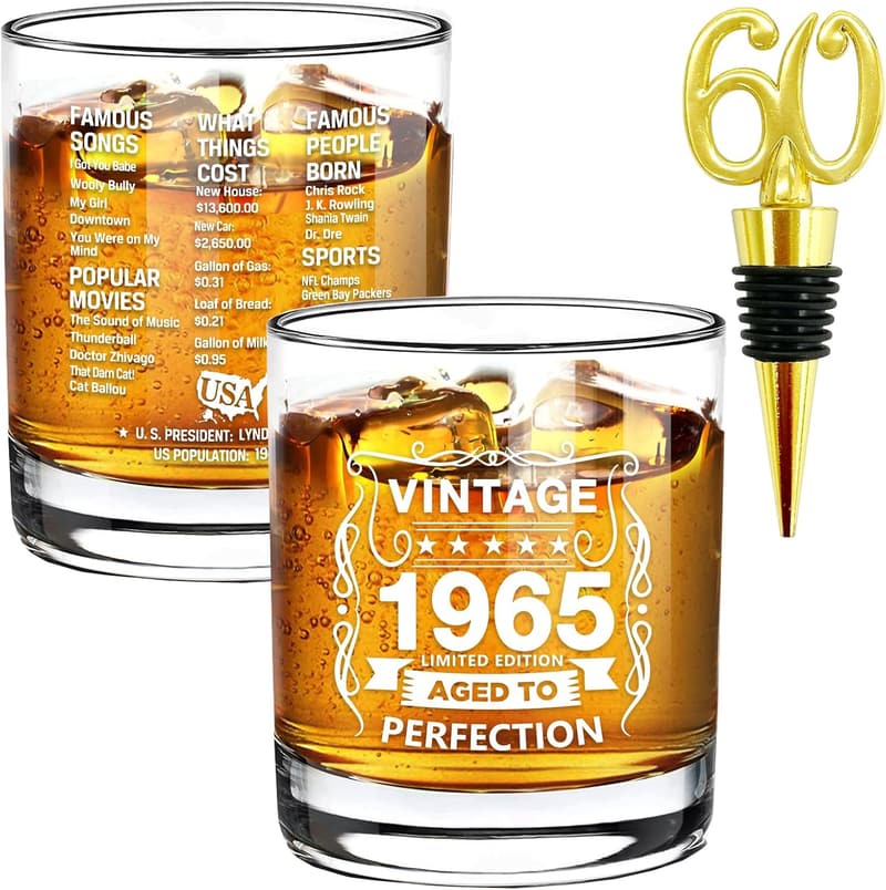 60th Birthday Vintage Old Fashioned Whiskey Glass - 10.25oz
