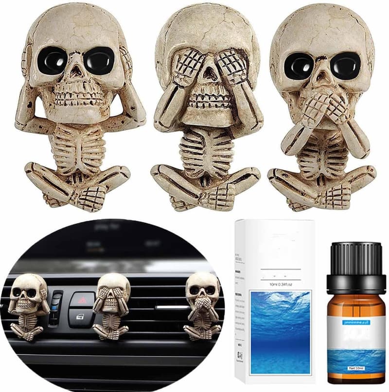 Cool Skull Car Air Fresheners with 6 Felt Pads for Halloween