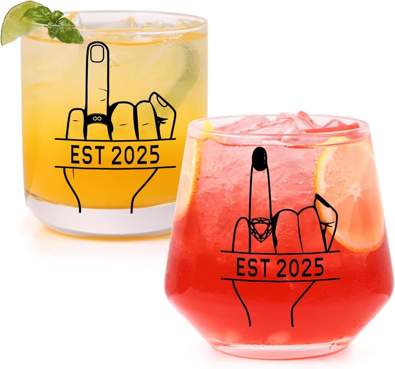 Engagement Gifts for Couples: His & Hers Wine & Whiskey Glasses