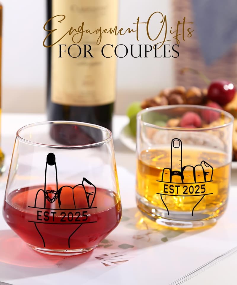 Engagement Gifts for Couples: His & Hers Wine & Whiskey Glasses
