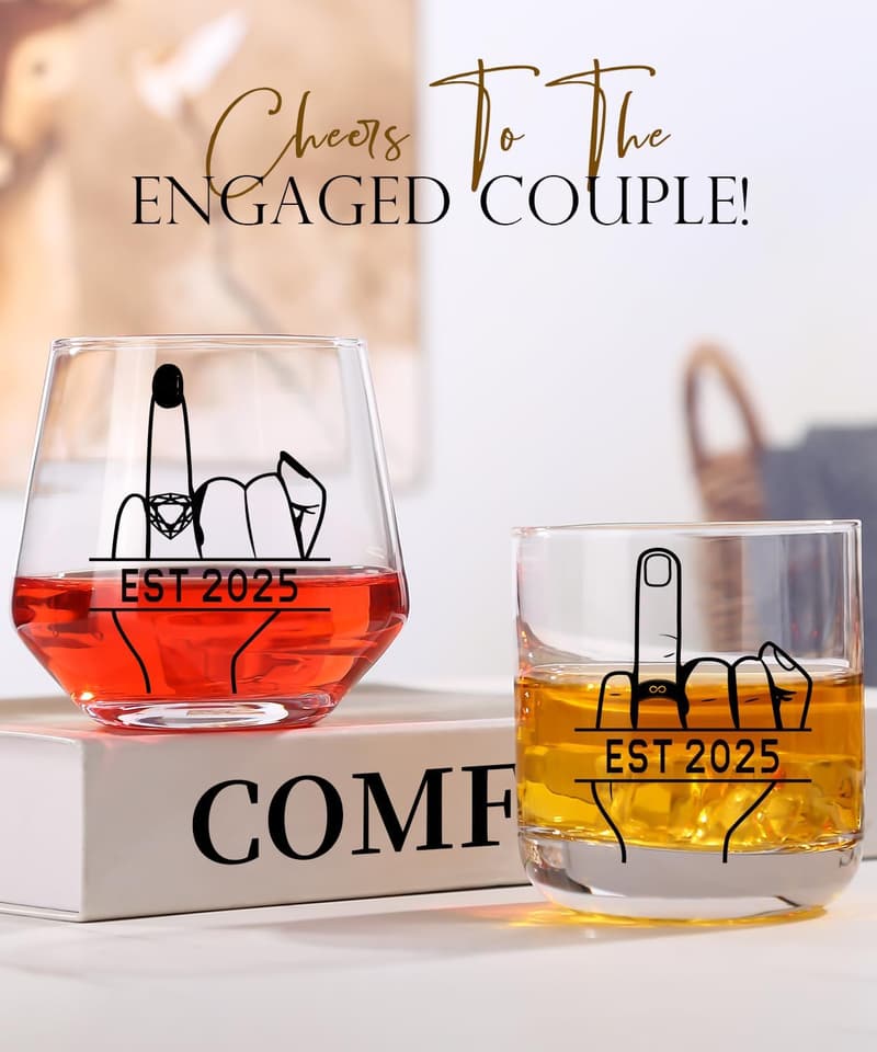 Engagement Gifts for Couples: His & Hers Wine & Whiskey Glasses