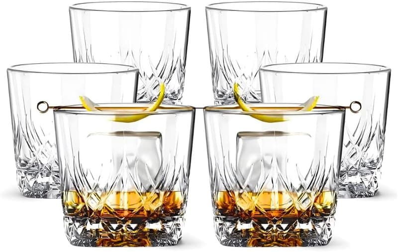 Old Fashioned Whiskey Glasses Set - 12oz Lead-Free Crystal, 6pcs