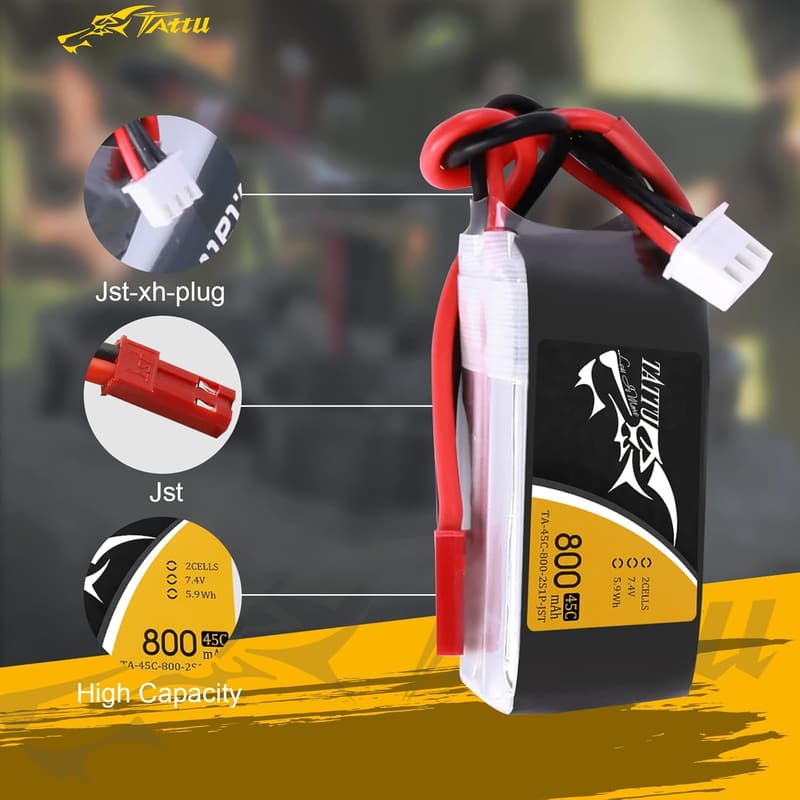 800mAh 7.4V 45C 2S1P LiPo Battery for Torrent 110 FPV