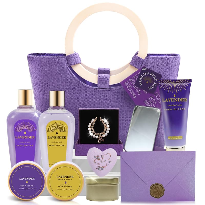Mother's Day Spa Gift Basket for Women, 11-Piece Lavender Set