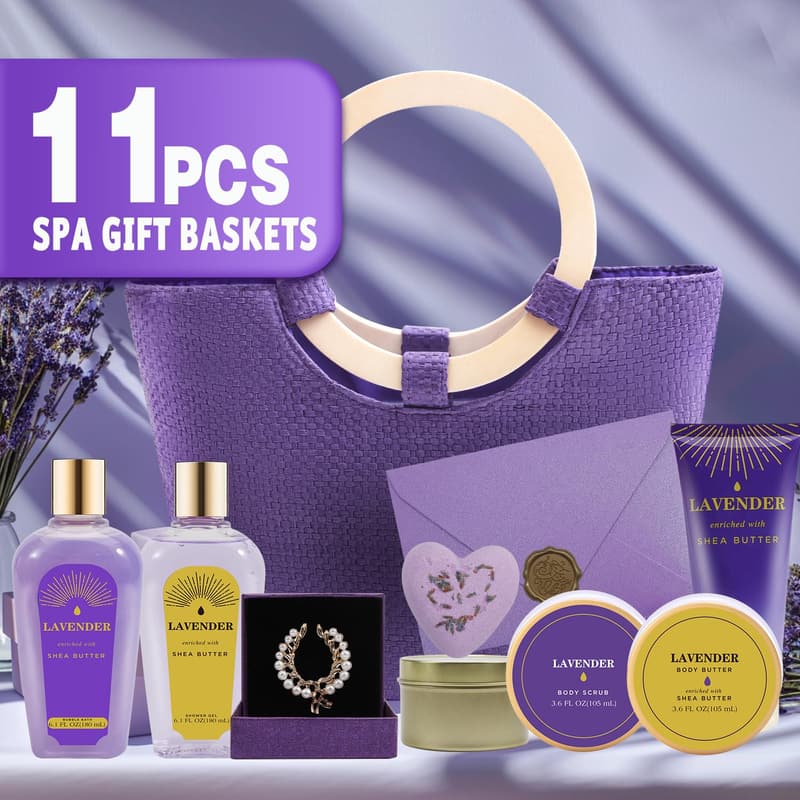 Mother's Day Spa Gift Basket for Women, 11-Piece Lavender Set