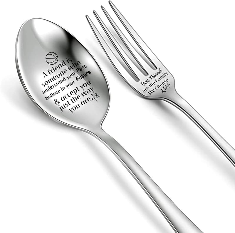 Engraved Stainless Steel Soup Spoon & Fork Set for Friends