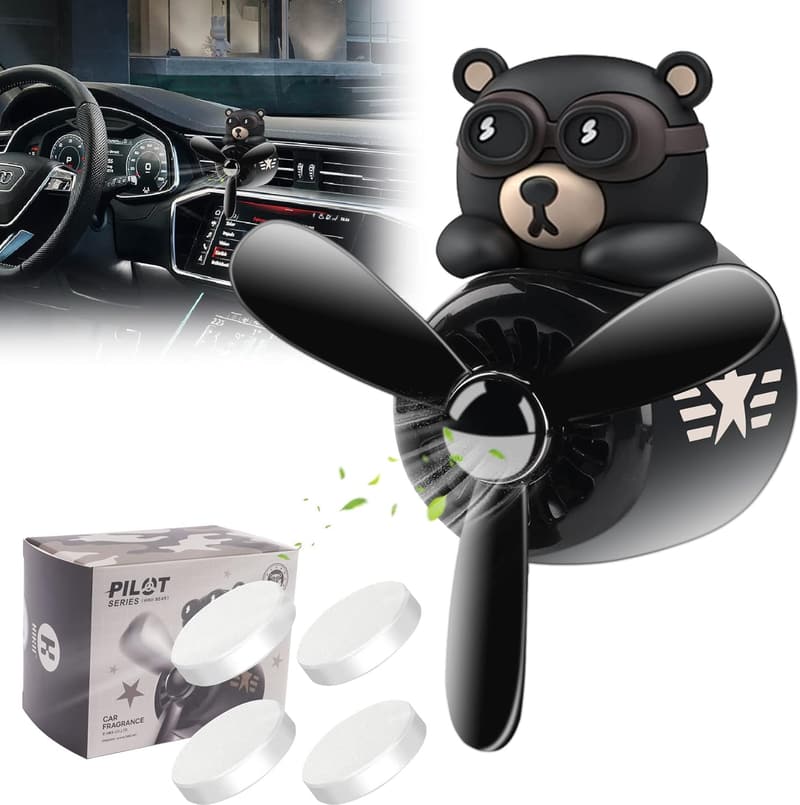 Cute Cartoon Bear Pilot Car Air Freshener with 4 Fragrant Tablets