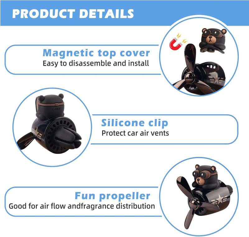 Cute Cartoon Bear Pilot Car Air Freshener with 4 Fragrant Tablets