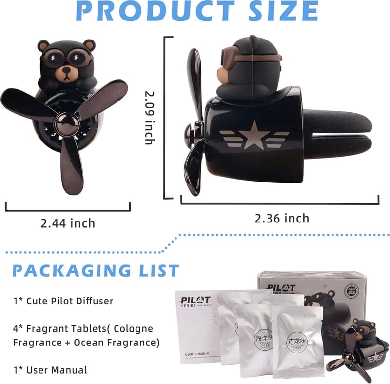 Cute Cartoon Bear Pilot Car Air Freshener with 4 Fragrant Tablets