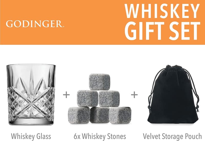 Whiskey Gift Set for Men with Glasses and Chilling Stones