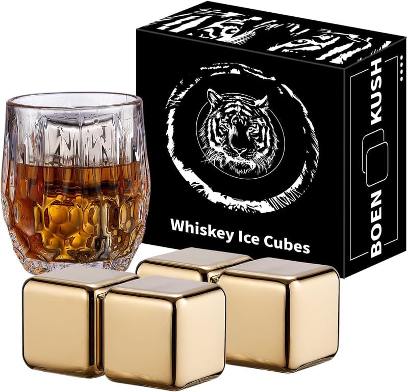 Gold Stainless Steel Whiskey Stones - Reusable Chilling Rocks Set
