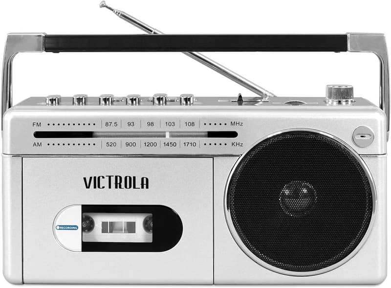 Mini Bluetooth Boombox with Cassette Player & AM/FM Radio - Silver