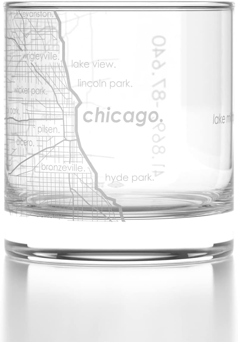Engraved Chicago Map Bourbon Tumbler for Whiskey Lovers
