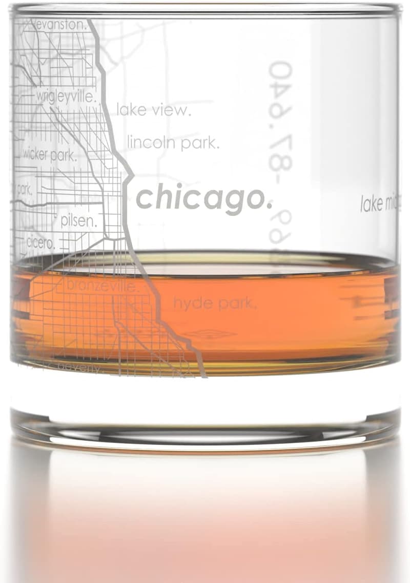 Engraved Chicago Map Bourbon Tumbler for Whiskey Lovers
