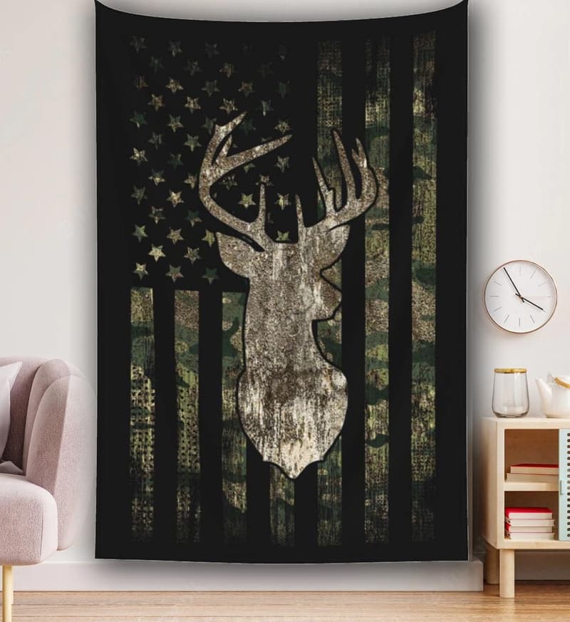 Camo American Flag Hunting Tapestry Wall Hanging - 40x60 Inch