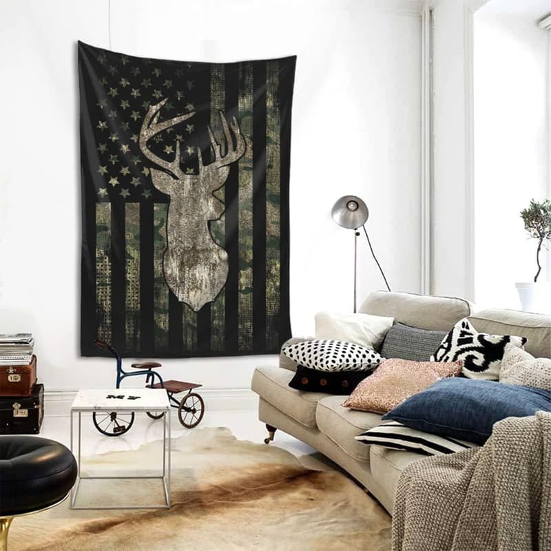 Camo American Flag Hunting Tapestry Wall Hanging - 40x60 Inch