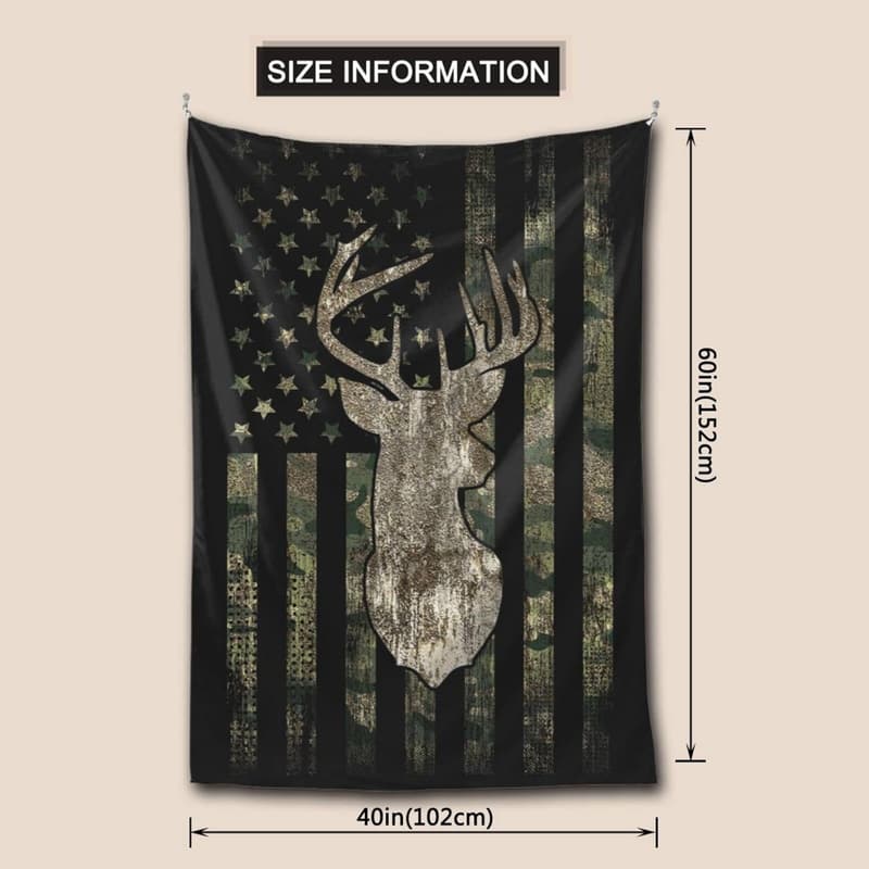 Camo American Flag Hunting Tapestry Wall Hanging - 40x60 Inch