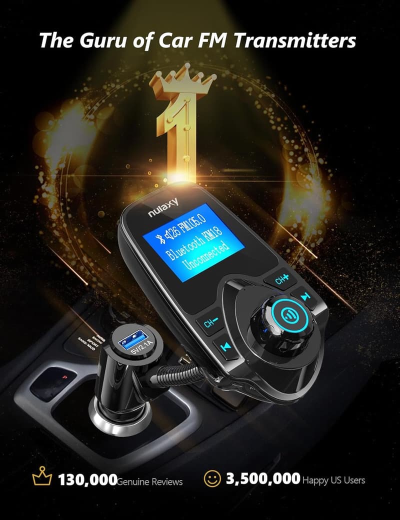 2024 Upgraded Car Bluetooth FM Transmitter with USB Charger