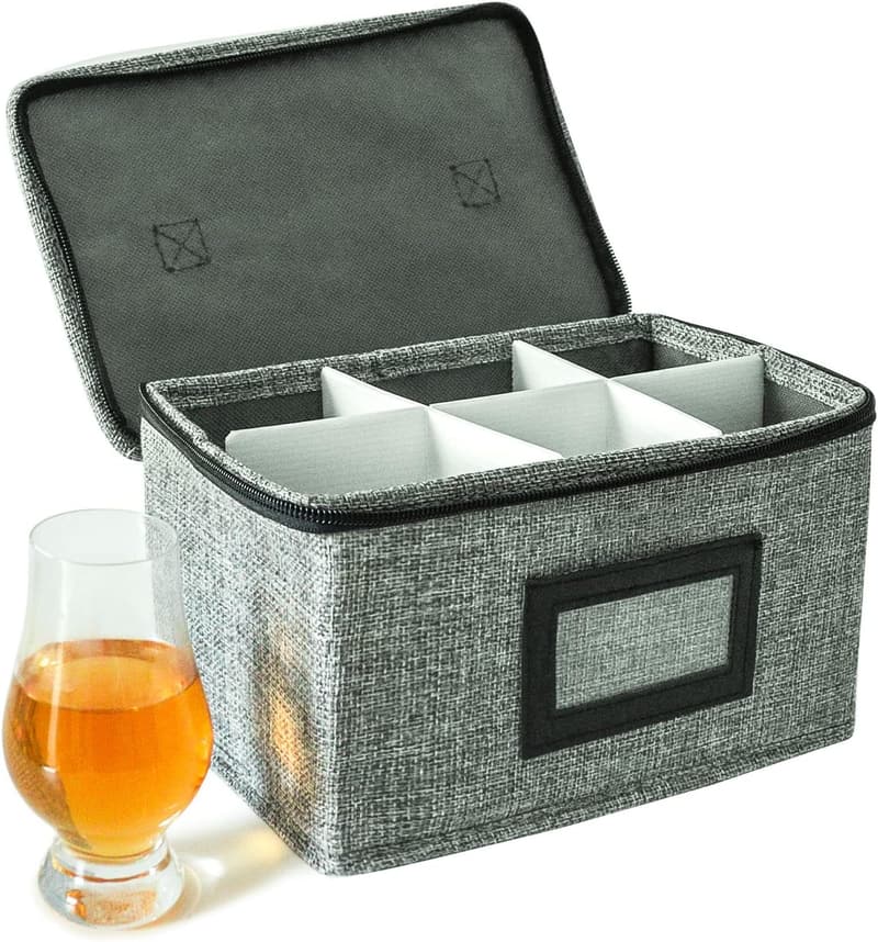 Whiskey Gift Storage Box for 6 Glencairn Glasses with Dividers