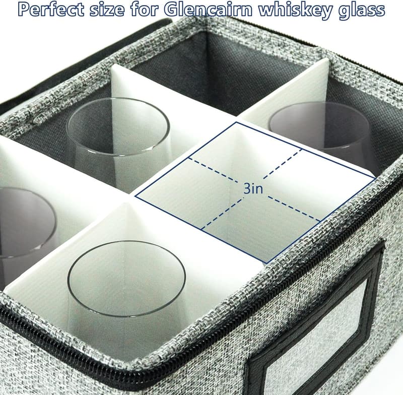 Whiskey Gift Storage Box for 6 Glencairn Glasses with Dividers