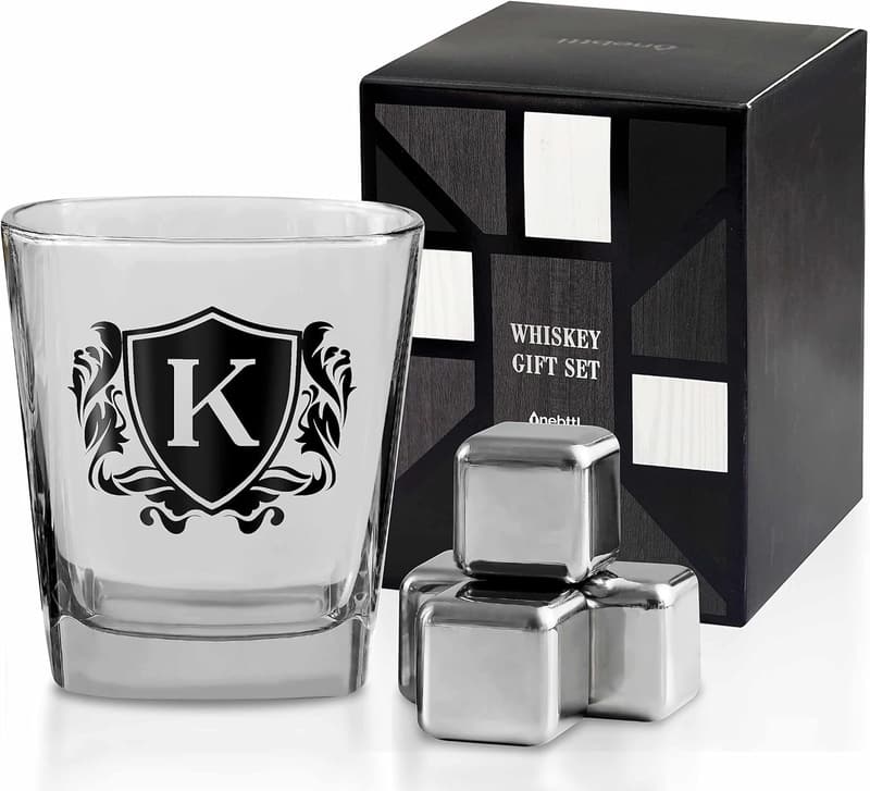 Personalized Whiskey Glass Set with Stones for Father's Day