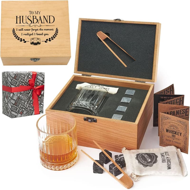 Wedding Anniversary Whiskey Gift Set for Men - Handmade Box