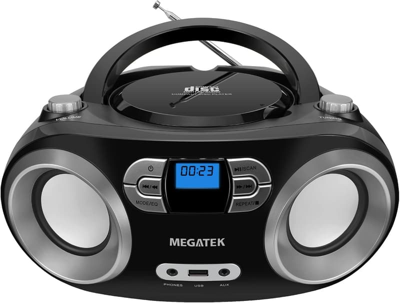 Portable CD Boombox with Bluetooth, FM Radio & USB - Black