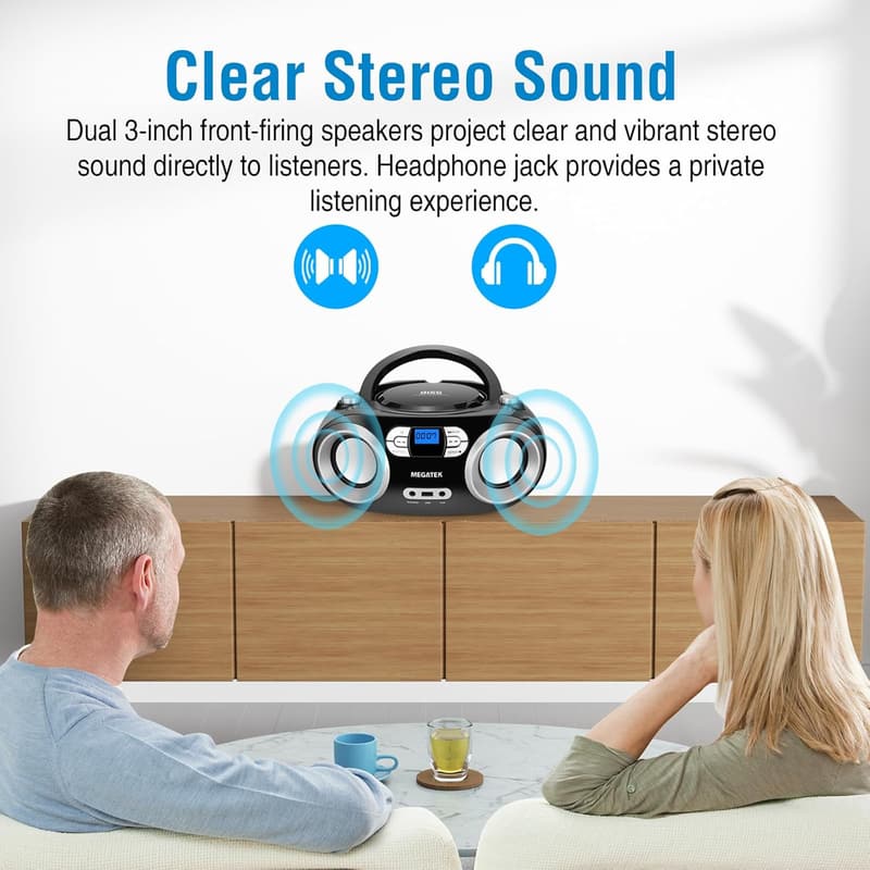 Portable CD Boombox with Bluetooth, FM Radio & USB - Black