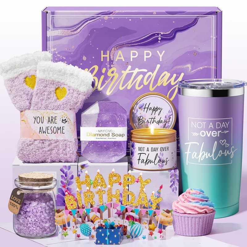 Lavender Spa Gift Basket for Women's Birthday, Self-Care Set