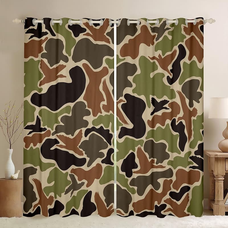Duck Hunter Green Camouflage Blackout Curtains, 2 Panels