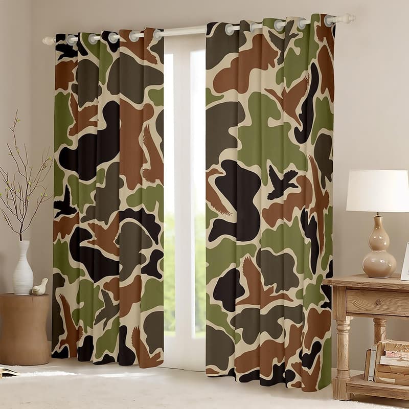 Duck Hunter Green Camouflage Blackout Curtains, 2 Panels