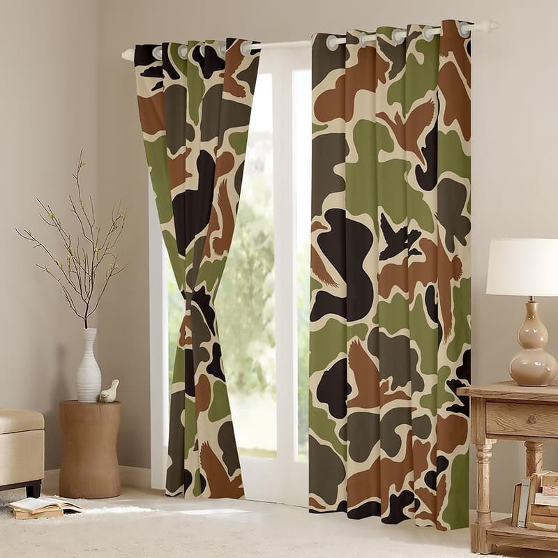Duck Hunter Green Camouflage Blackout Curtains, 2 Panels