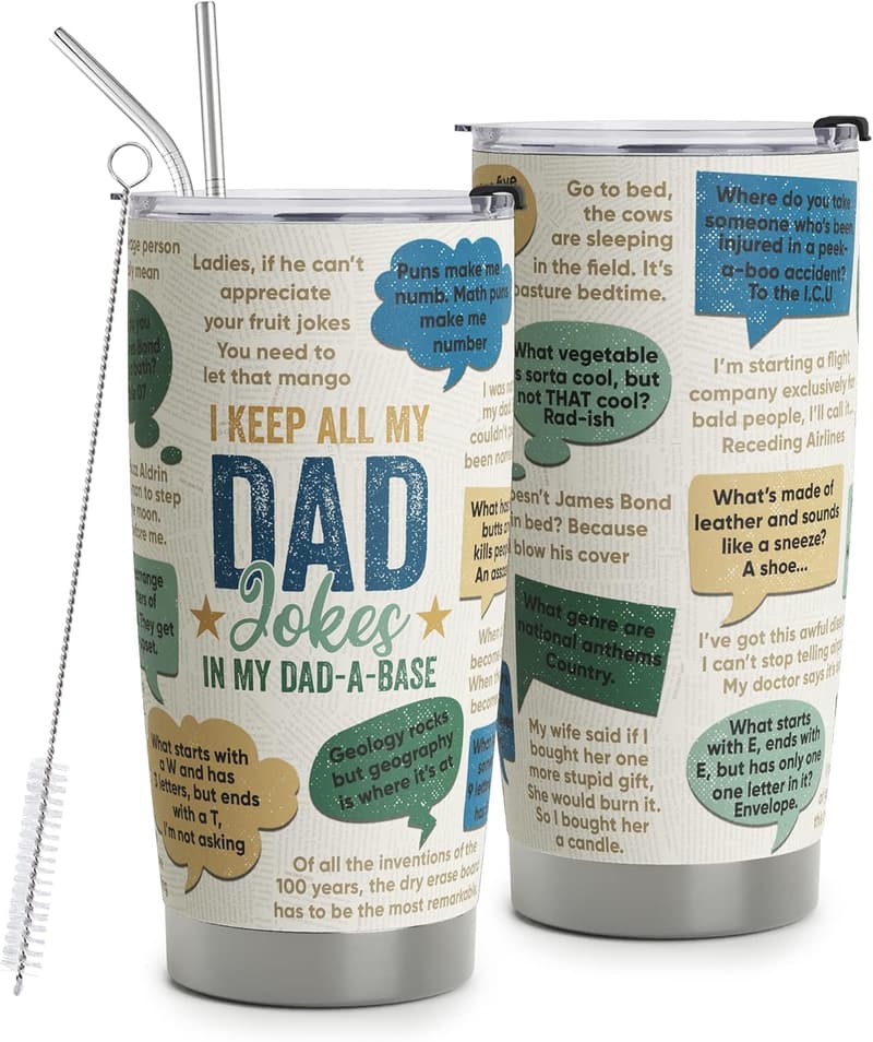 Father's Day Stainless Steel Tumbler with Lid & Straws, 20oz