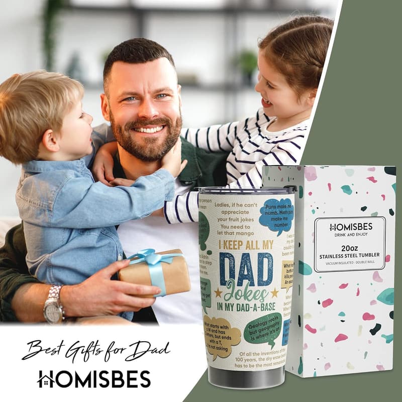 Father's Day Stainless Steel Tumbler with Lid & Straws, 20oz