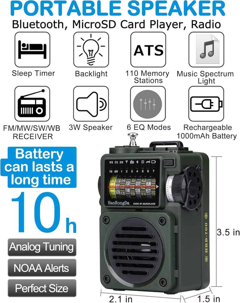 Rechargeable Shortwave Radio with Bluetooth and NOAA Alerts