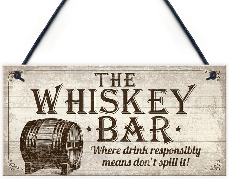 Rustic Vintage Whisky Bar Plaque for Man Cave Birthday Gift