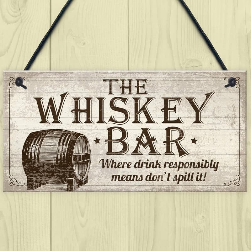 Rustic Vintage Whisky Bar Plaque for Man Cave Birthday Gift