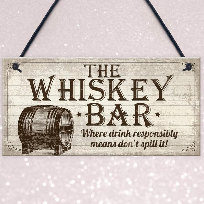 Rustic Vintage Whisky Bar Plaque for Man Cave Birthday Gift