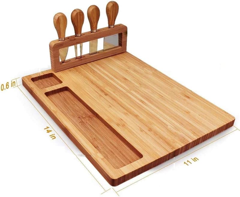 Bamboo Cheese Board Set with 4 Stainless Steel Knives