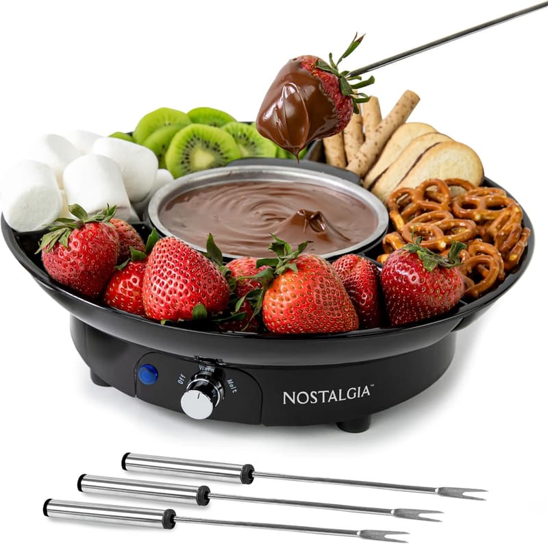 Electric Fondue Pot Set with 4 Forks & 3-Section Tray