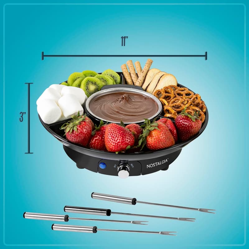 Electric Fondue Pot Set with 4 Forks & 3-Section Tray